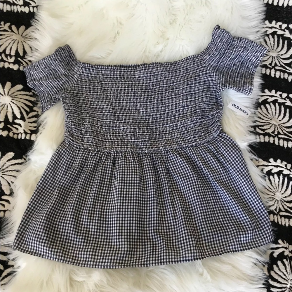 Old Navy Smocked Stretchy Peplum Navy Gingham Top